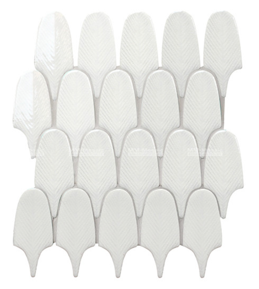 Mosaico Pluma Blanco Craquelado