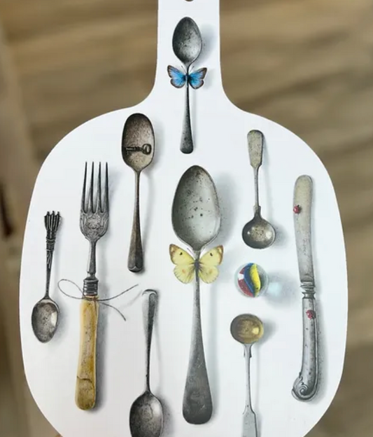 Cutlery/White chopping board 25X35Cm
